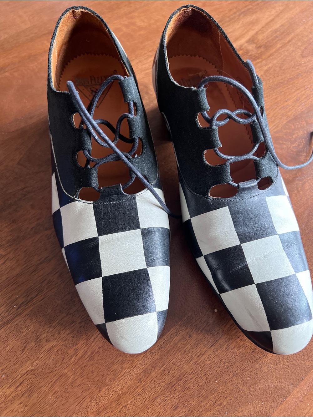 John Fluevog Obero Black & White Checkerboard Lace-Up Oxfords